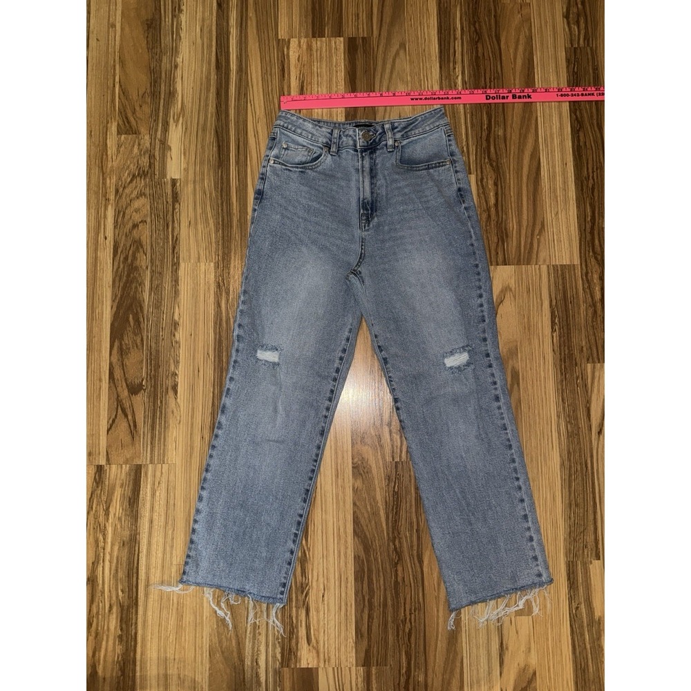 Sincerely Jules‎ Jeans Women's 7/28 Blue Denim Distressed Frayed Hem Flat Front